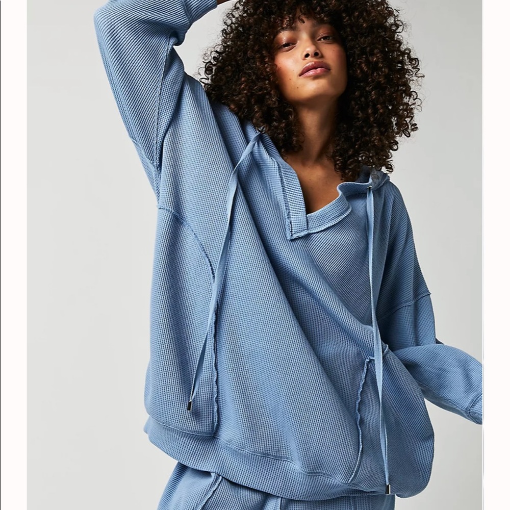 Free People thermal hoodie. Gorgeous blue color! W tags on!